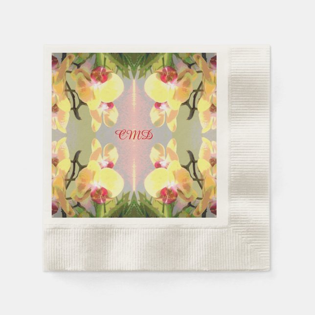 Servilleta De Papel Patrón de Orquídeas Amarillas (Anverso)