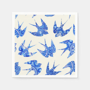 Servilleta De Papel Patrón de pájaro de barbecho de color azul