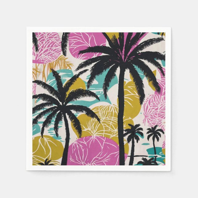 Servilleta De Papel Patrón de palma tropical colorido (Anverso)