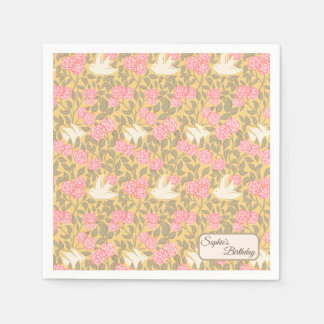 Servilleta De Papel Patrón de paloma floral rosa pastel