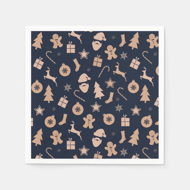 Servilleta De Papel Patrón de pan de jengibre, Santa y árbol de Navida (Anverso)