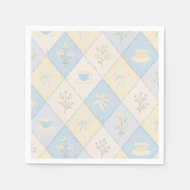 Servilleta De Papel Patrón de patchwork azul y amarillo Fiesta de Bebé (Anverso)