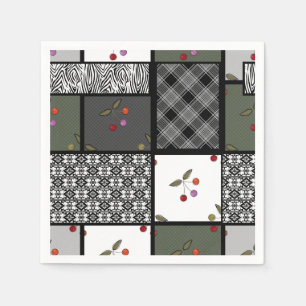 Servilleta De Papel Patrón de patchwork rústico Oliva Gris