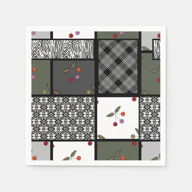 Servilleta De Papel Patrón de patchwork rústico Oliva Gris (Anverso)