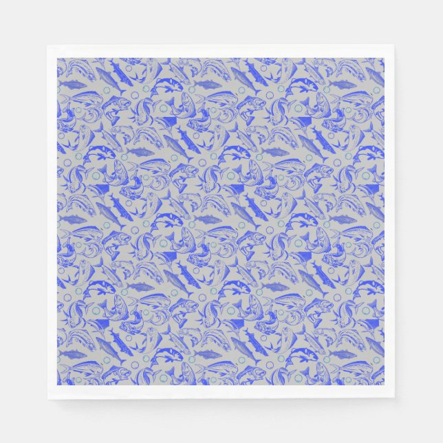 Servilleta De Papel Patrón de peces azul 10.b Lgrey BG (Anverso)