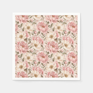 Servilleta De Papel Patrón de peonías florecidas vintage