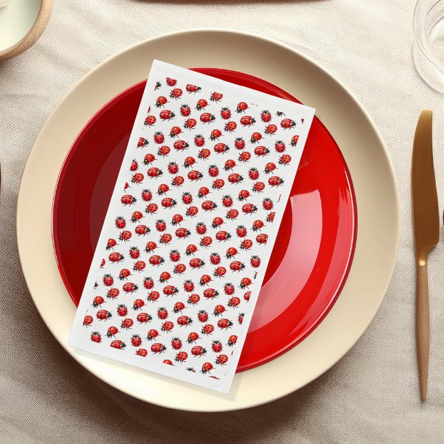 Servilleta De Papel Patrón de pequeños Ladybugs ("A Cute Little Ladybug Is On Her Way!" Girl Baby Shower Paper Guest Towels)
