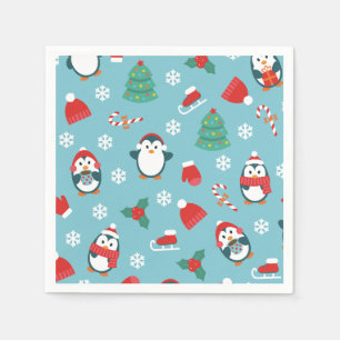Servilleta De Papel Patrón de pingüinos navideños lindos