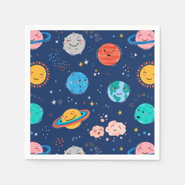 Servilleta De Papel Patrón de planeta sonriente (Anverso)