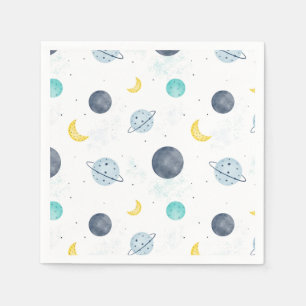 Servilleta De Papel Patrón de plano de espacio azul acuarela
