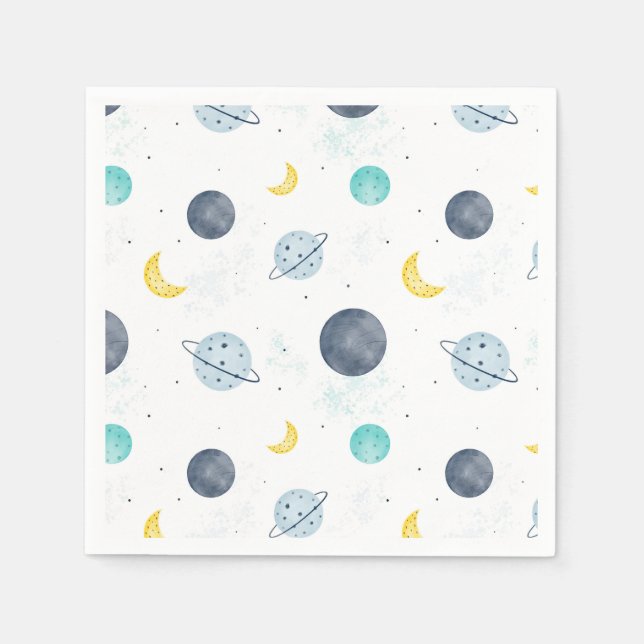 Servilleta De Papel Patrón de plano de espacio azul acuarela (Anverso)