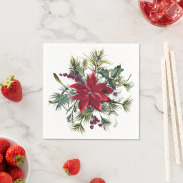 Servilleta De Papel Patrón de poinsettia acuarela