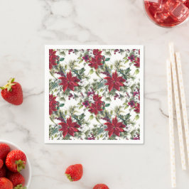 Servilleta De Papel Patrón de poinsettia acuarela