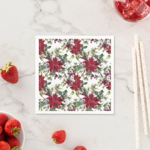 Servilleta De Papel Patrón de poinsettia acuarela
