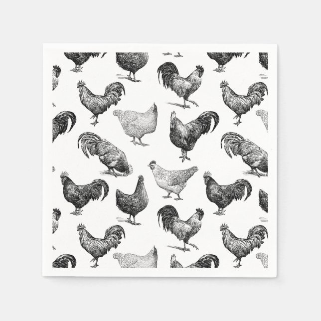 Servilleta De Papel Patrón de pollo de granja de campo retro (Anverso)