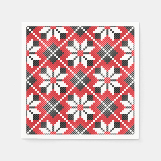 Servilleta De Papel Patrón de puntos cruzados rojos y negros (Anverso)