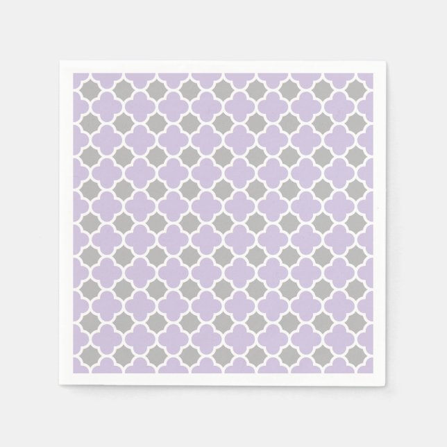 Servilleta De Papel Patrón de quatrefoil gris blanco púrpura (Anverso)