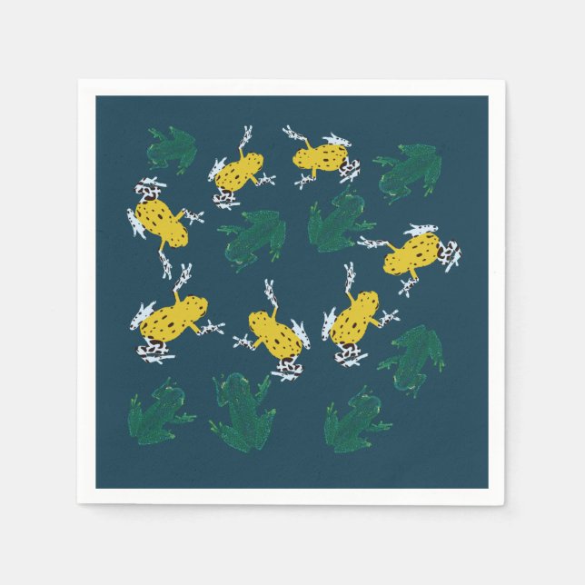 Servilleta De Papel Patrón de ranas verdes amarillas (Anverso)