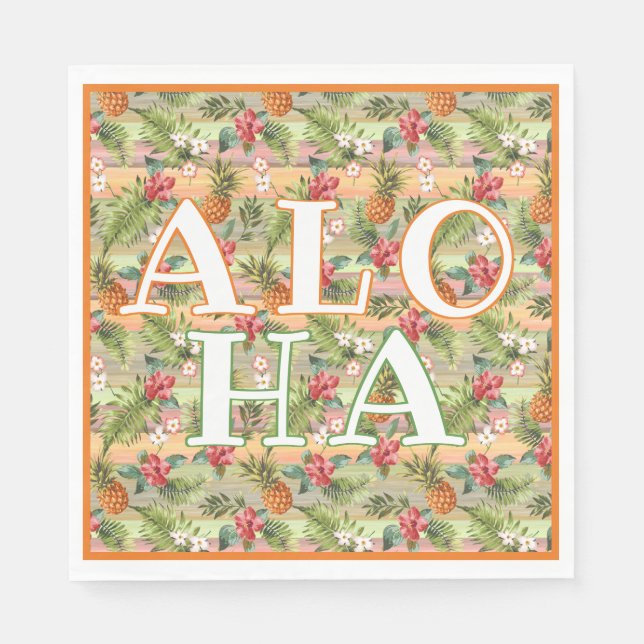 Servilleta De Papel Patrón de raya floral de piña tropical divertida (Anverso)