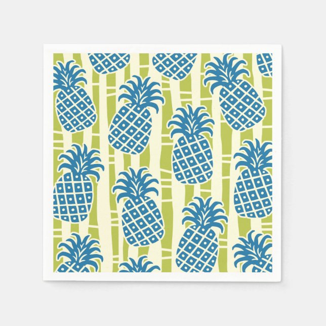 Servilleta De Papel Patrón de rayas de bambú y piña Tiki (Anverso)
