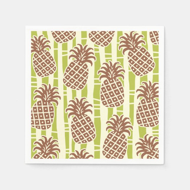 Servilleta De Papel Patrón de rayas de bambú y piña Tiki (Anverso)