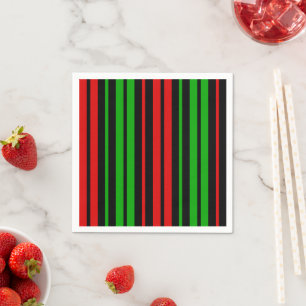 Servilleta De Papel Patrón de rayas negras rojas y verdes  