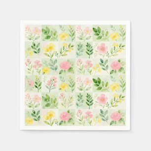 Servilleta De Papel Patrón de rejilla floral de acuarela