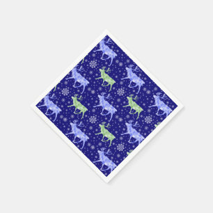 Servilleta De Papel Patrón de renos y copos de nieve azul y verde