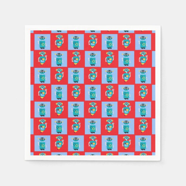 Servilleta De Papel Patrón de Robot Genial Cumpleaños de Niños (Anverso)