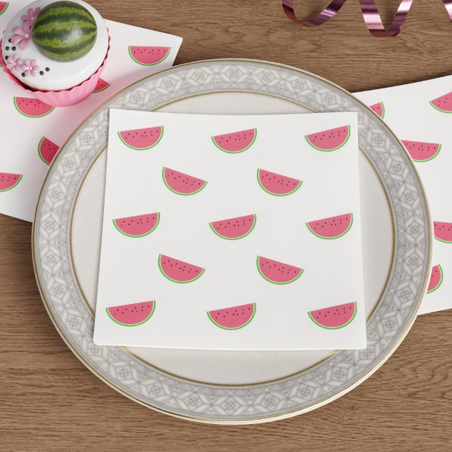 Servilleta De Papel Patrón de rodajas de sandía Blanco rosado verano s (These watermelon napkins are ready to help clean up any spills and keep the good times rolling.)