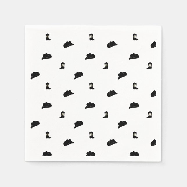 Servilleta De Papel Patrón de Rodeo de Cowboy Moderno Blanco y Negro (Anverso)