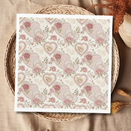 Servilleta De Papel Patrón de Rosa de Corazones Rizados Marrón Marfil 