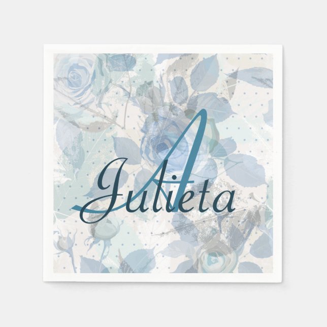 Servilleta De Papel Patrón de Rosas de monograma (Anverso)