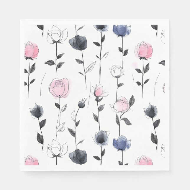 Servilleta De Papel Patrón de rosas negros modernos (Anverso)