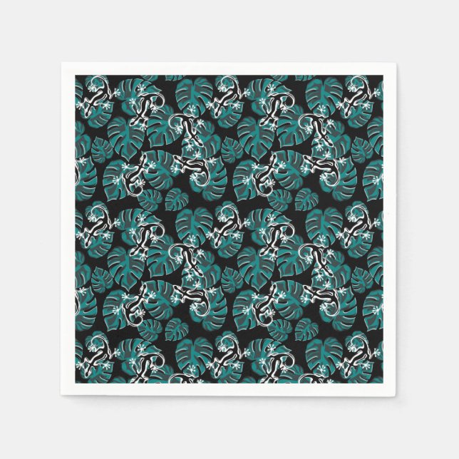 Servilleta De Papel Patrón de salamandra y hoja verde (Anverso)