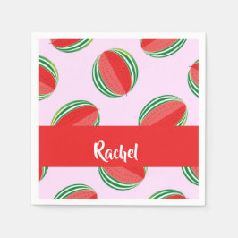 Servilleta De Papel Patrón de sandía en rodajas sobre rosa
