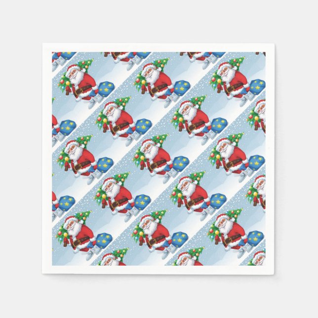 Servilleta De Papel Patrón de Santa entregando Navidad (Anverso)