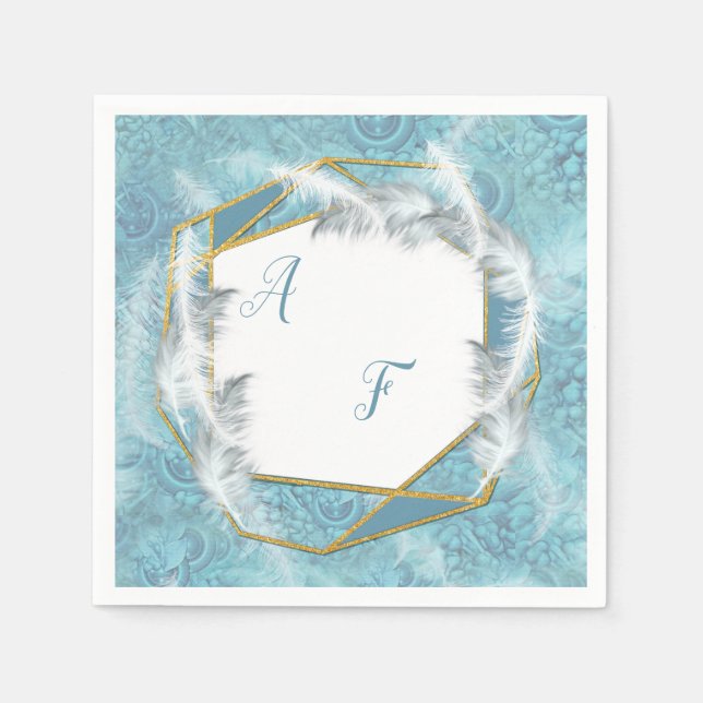 Servilleta De Papel Patrón de seda azul mixto con manchas blancas (Anverso)