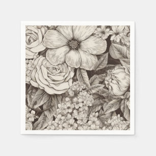 Servilleta De Papel Patrón de Sepia Floral Vintage (1)
