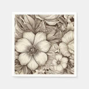 Servilleta De Papel Patrón de Sepia Floral Vintage (4)