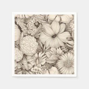 Servilleta De Papel Patrón de Sepia Floral Vintage (8)