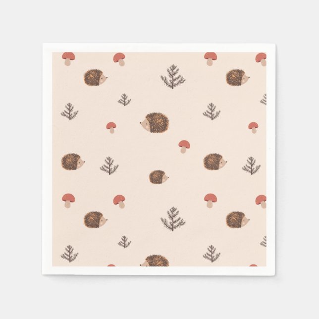 Servilleta De Papel Patrón de setas y edgehog de Woodland (Anverso)