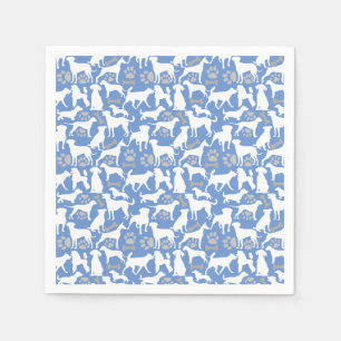 Servilleta De Papel Patrón de silueta de perro.White.03 fondo azul cla