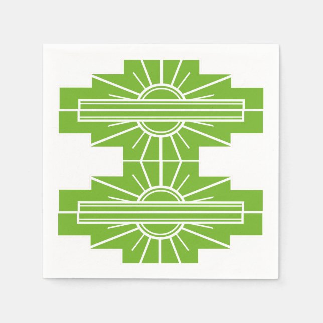 Servilleta De Papel Patrón de Sunburst Art Deco en Napkin Blanco y Lim (Anverso)