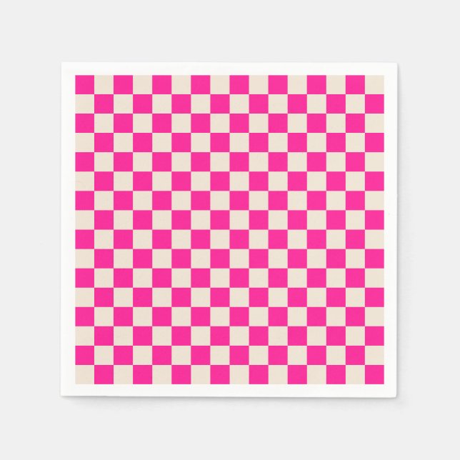 Servilleta De Papel Patrón de tablero de ajedrez rosa caliente y bronc (Anverso)