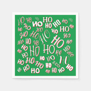 Servilleta De Papel Patrón de texto de Navidad HO HO HO blanco verde r