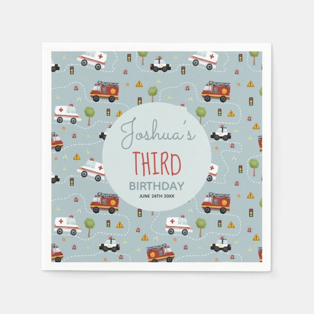 Servilleta De Papel Patrón de transporte azul lindo Niños de cumpleaño (Anverso)