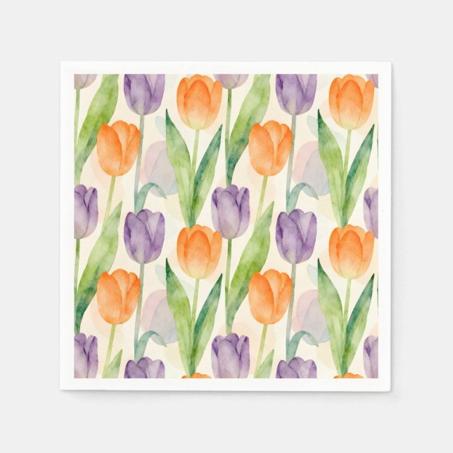 Servilleta De Papel Patrón de Tulipanes Coloridos (Anverso)