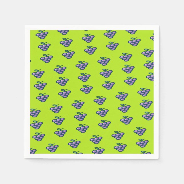 Servilleta De Papel Patrón de uvas moradas en verde (Anverso)