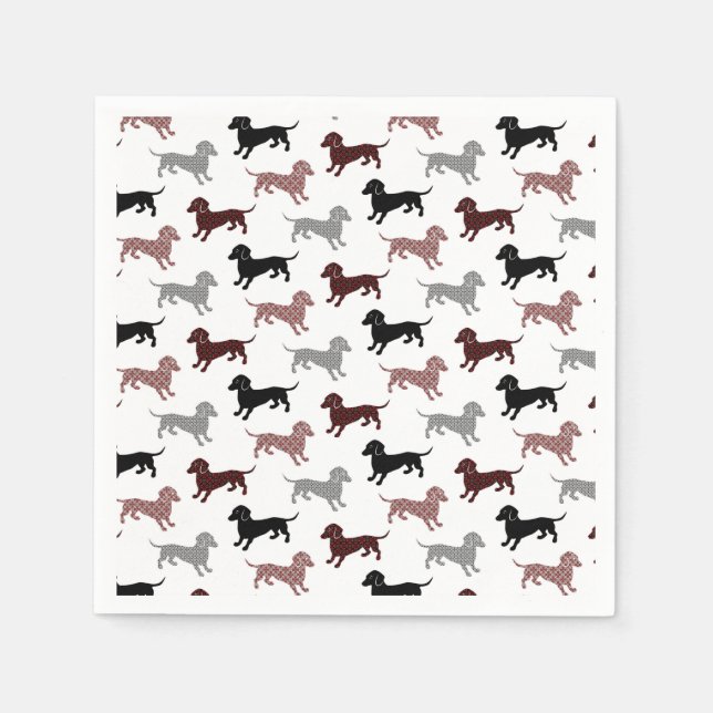 Servilleta De Papel Patrón de vacaciones de Damask Dachshunds (Anverso)